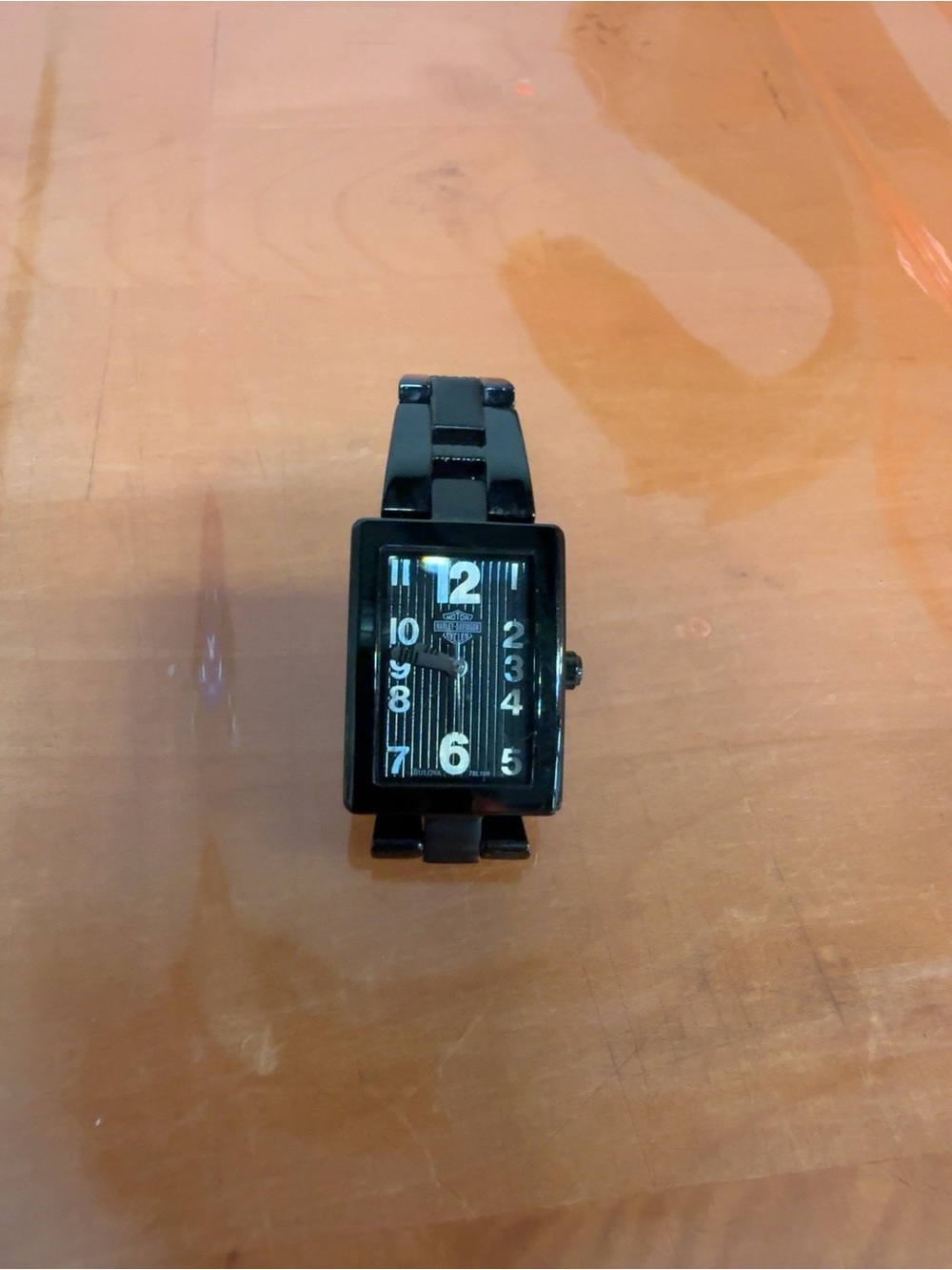 Bulova Black Rectangular Dress Watch with Metal Link Bracelet